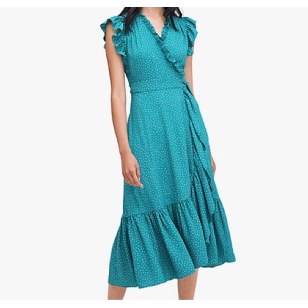 Kate Spade Teal and Pink Ruffle Wrap Dress